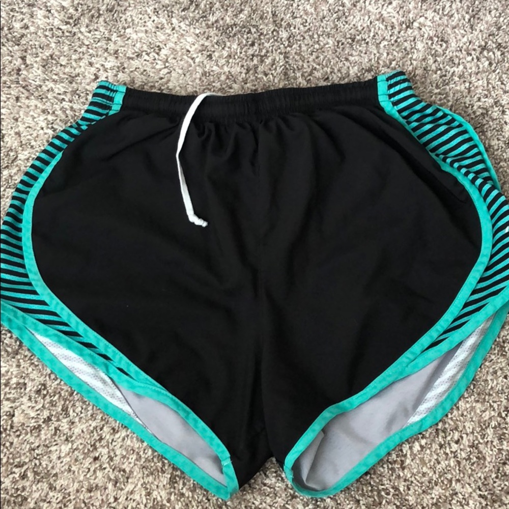 Black and teal varsity shorts